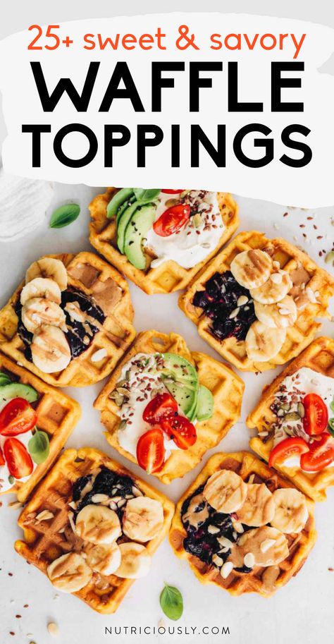 Vegan Waffle Toppings, Savoury Waffle Toppings, Savory Waffle Toppings, Mexican Waffles, Breakie Ideas, Dips Dessert, Waffles With Ice Cream, Dinner Waffles, Healthy Waffle