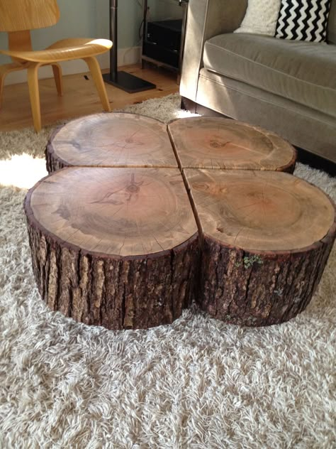 Shamrock Coffee Table on wheels Tables Made From Tree Logs, Wood Coffee Table Living Roomt Tree, Tree Stump Furniture, Rustic Tree Trunk Coffee Table, Log Side Table Tree Stumps, Solid Log Coffee Table, Rustic Wood Projects, Rustic Log Furniture, Wood Table Diy