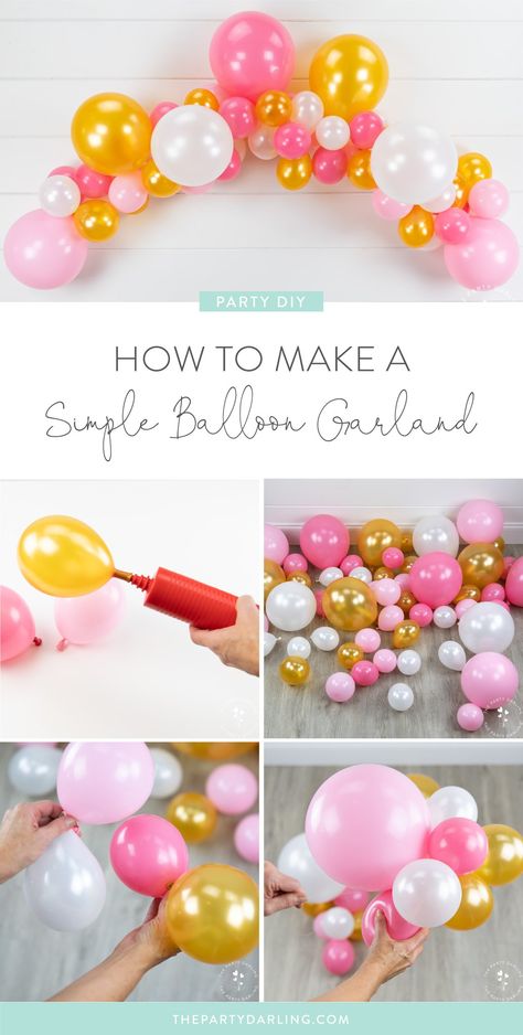 How to Make a Simple DIY Balloon Garland | The Party Darling Small Balloon Arch Backdrop, Balloon Hula Hoop, How To Make Balloon Garland, Simple Balloon Decorations For Birthday, Simple Balloon Decoration, Balloon Arch Diy, How To Make Balloon, Balloon Garland Diy, Small Balloons