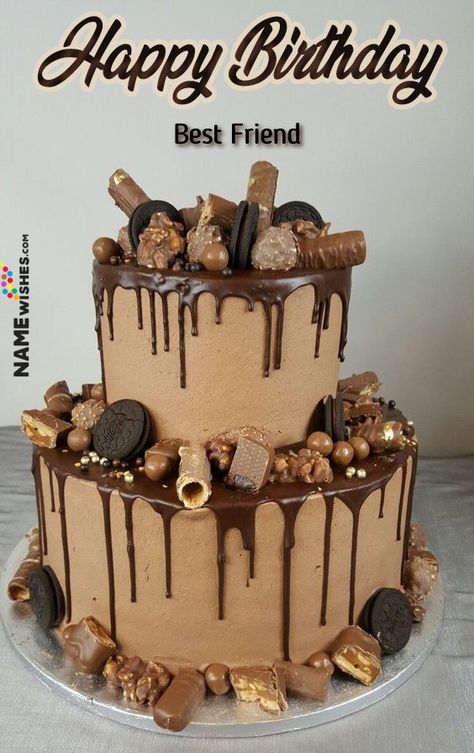 Cake Decorated With Chocolates, Cocholate Cake, Choc Cake Decoration Ideas, Oreo Birthday Cake, Birthday Cake With Name, Birthday Cake Writing, Candy Birthday Cakes, Cake With Name, Chocolate Cake Designs