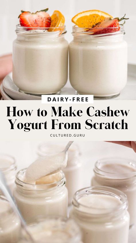 Cashew Yogurt Recipe, Yogurt From Scratch, Dairy Free Yogurt Recipe, Vegan Yogurt Recipe, Cashew Yogurt, Thick Yogurt, Miso Butter, Yogurt Recipe, Dairy Free Yogurt