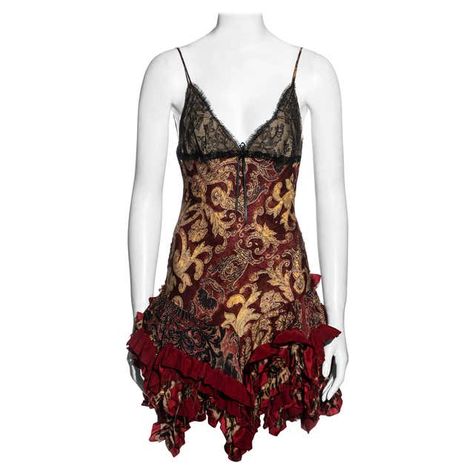 Roberto Cavalli, Red And Gold, Evening Dress, Around The World, Slip Dress, Mini Dress, Silk, For Sale, Red