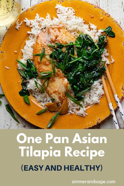 There are some meals that I could literally eat every night, and this Asian tilapia recipe is one of them. Tilapia Asian Recipes, Tilapia And Spinach Recipes, Asian Tilapia Recipes, Tilapia Dinner Recipes, Asian Tilapia, Tilapia And Rice, Pan Seared Fish, Fresh Spinach Recipes, Sauce Over Rice