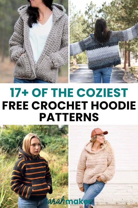 Crochet hoodies are my cold-weather wardrobe must-have – they’re comfortable, cozy, and go with almost anything! In this roundup, you’ll discover the cutest free crochet hoodie patterns for classic hooded pullovers, cardigans, and more. Simple Crochet Hoodie, Crochet Sweater With Hood Pattern Free, Free Crochet Hoodie Pattern, Crochet Long Hooded Cardigan Pattern Free, Hooded Cardigan Crochet Pattern Free, Crochet Sweater With Hood, Crochet Hoodie For Men, Hoodie Crochet Pattern Free, Crochet Hooded Cardigan Pattern