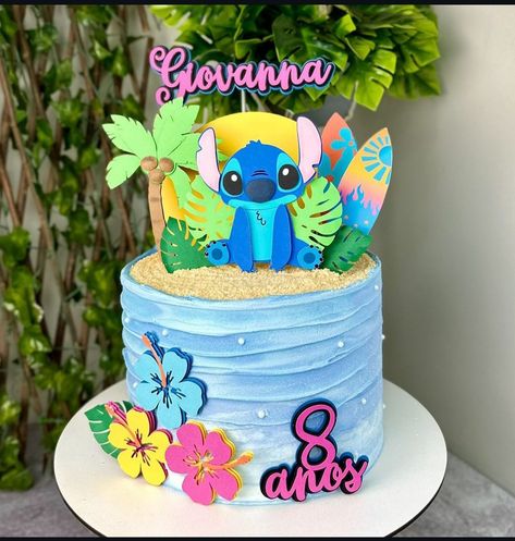 Stitch Beach Cake, Pastel Lilo Y Stitch, Bolos Do Stitch, Stitch Birthday Cakes, Stitch Cake Ideas, Stitch Birthday Cake Ideas, Pastel Stitch, Stitch Birthday Cake, Stitch Bday