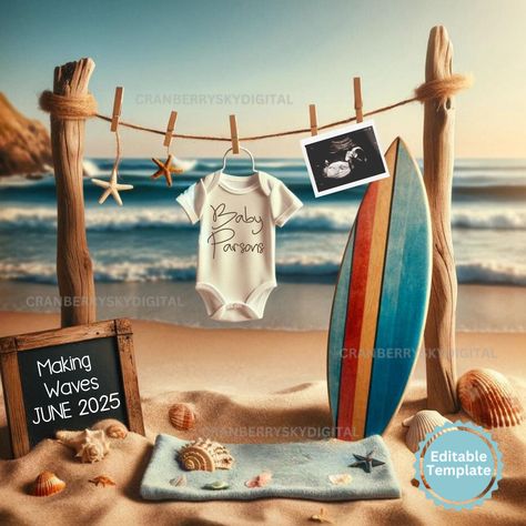 Surfer Baby Announcement Digital Gender Neutral Surf Pregnancy Reveal Social Media Surfboard Beach Baby Reveal Surfing Gifts Parents To Be Gender Reveal Ideas Beach Theme, Surfer Baby Shower Ideas, Baby Shower Beach Theme, Beach Gender Reveal, Beach Baby Announcement, Surfer Baby Shower, Surfing Gifts, Baby Announcement Digital, Surfer Baby