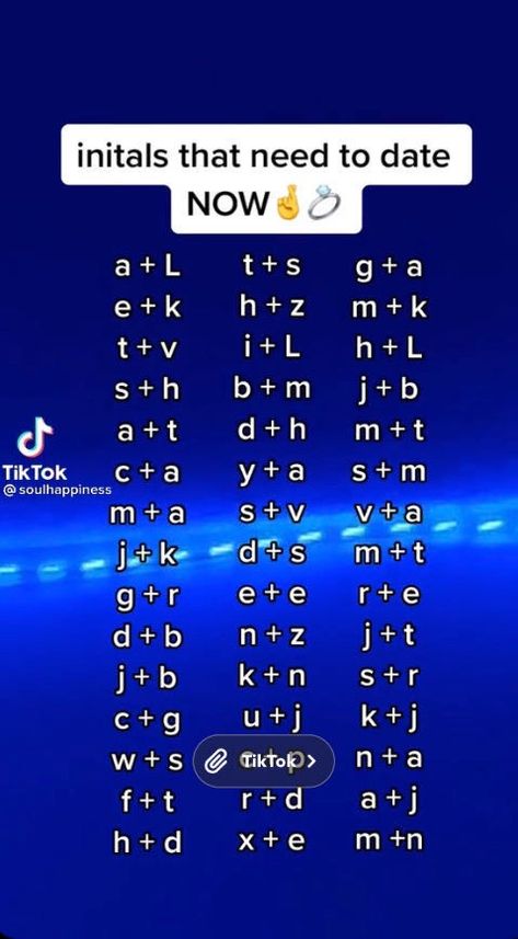 Initials That Are Meant To Be, This Is Your Sign Tiktok Crush, Initials That Belong Together List, Initials That Should Date, Initials That Go Together, Abc Expose Me Questions, How Each Initial Feels, Crush Initials Tiktok, Initials That Are Meant To Be Together Tik Tok