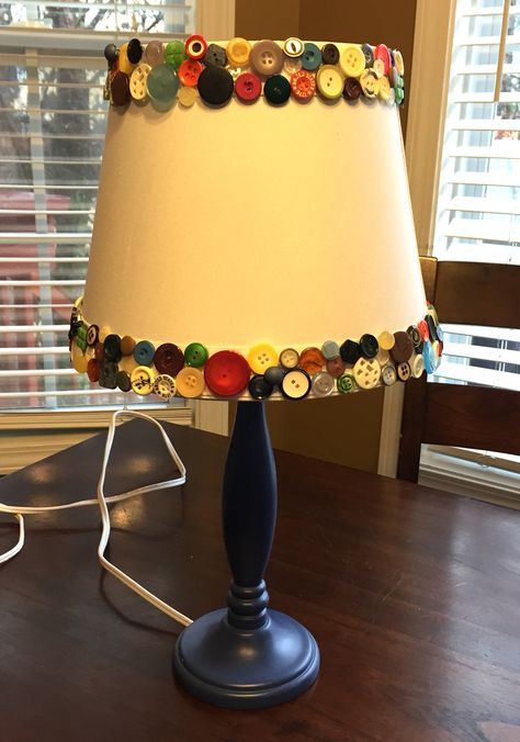 Button Lampshade, Diy Lampshade, Decorate Lampshade, Free Applique Patterns, Nifty Crafts, Repurposed Lamp, Lampshade Makeover, Cute Curtains, Spoon Crafts