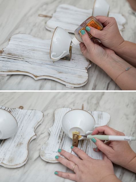 Shabby Chic Ideas Diy, Teacup Diy Projects, Saucers Diy Ideas, Diy Teacup Display, Diy Teacup Crafts Ideas, Vintage Teacup Crafts, Diy Candle Sconces Ideas, Repurposed Tea Cups, Diy Teacup Candles