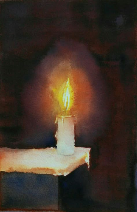 Watercolour Candle Painting, Candle Painting Watercolor, Watercolor Candles Painting, Candlelight Painting, Candle Light Painting, Candle Painting Art, Watercolor Candle, Candle Watercolor, Watercolor Candles