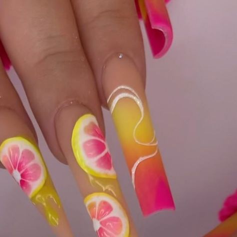 Hong Phan on Instagram: "Pink lemonade summer nails ***Ask your local Nail Salon for our Premium Products*** Products used: Pro Ombre 2, HP108, HP284, neon pigments, white gel liner, art brush, gel paint, and matte topcoat. @honeysnailsecret Other Products used: XxL non C-Curve square tips, Acrylic Brush #16, EMA monomers. Available for purchased at location: 1. Honey Nail Supply 6676 Arlington Blvd Falls Church VA 22042 2. Honey Nail Supply 2200 Norcross Pwk #245 Norcross GA 30071 Or Pink Lemonade Nail Designs, Pink Lemonade Nails, Lemonade Nails, Ig Nails, Pretty Fingers, Gel Paint, Acrylic Brushes, Falls Church, Short Acrylic