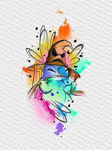 Disney Tattoo Drawings, Stitch Disney Tattoo, Watercolor Art Tattoo, Drawing Ideas Stitch, Stitch Tattoo Design, Watercolor Stitch, Stitch Tattoo Ideas, Watercolor Tattoo Design, Disney Watercolor Tattoo