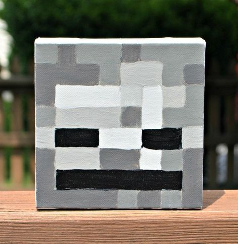 Minecraft Skeleton Canvas Grey Paint Shades, Minecraft Canvas, Diy Minecraft Decorations, Minecraft Painting, Shades Of Grey Paint, Minecraft Skeleton, Kids Canvas Painting, Peach Paint, Halloween Infantil