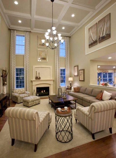 ￼ High Ceiling Living Room, Elegant Living Room Decor, Sala Grande, Family Room Ideas, Elegant Living Room, Livingroom Layout, Furniture Layout, Family Room Design, High Ceilings