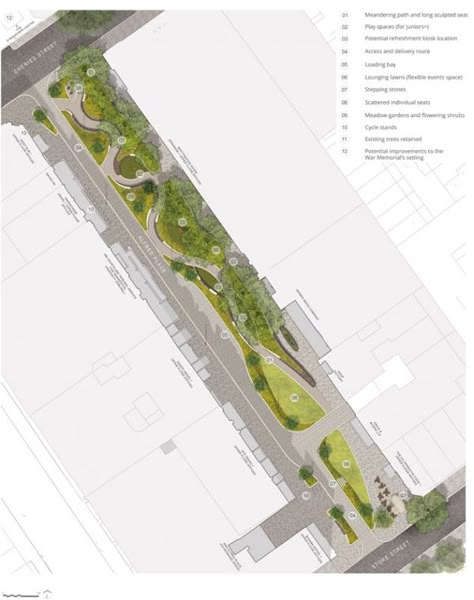 Alfred Place Gardens | LDA Design Linear Landscape Design Plan, Linear Park Landscape Design, Park Landscape Design Plan, Small Park Design, Linear Park Design, Linear Landscape Design, Pocket Park Design, Urban Park Design, Linear Garden