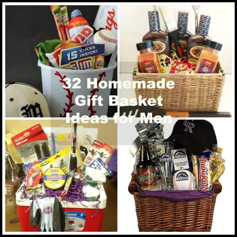 Looking for a great DIY gift idea for your husband, boyfriend, Dad, brother or male friend? We've got 32 homemade gift basket ideas for men here! Gift baskets are a terrific gift, especially because you can customize them. Include your sweetie's favorite colors or special foods and treats. Personalize it by writing not only their name, but a message on it, wishing them a Happy Birthday or holiday greeting on the basket. One thing we know you'll appreciate, is that there are a wide variety of ... Burr Basket Ideas For Him Cheap, Snack Gift Basket Ideas For Men, Self Care Basket Ideas Diy Gifts Men, Bur Basket For Him, Dyi Gift Basket Large, Christmas Gifts Diy Homemade, Homemade Gift Baskets, Baskets For Men, Boyfriend Gift Basket