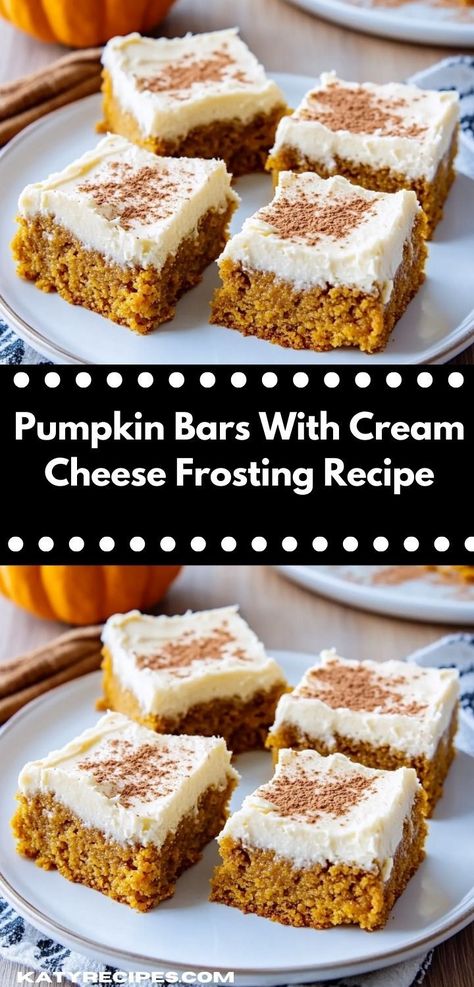 Need a quick and tasty dessert? Look no further than these Pumpkin Bars with Cream Cheese Frosting. This simple dessert recipe requires minimal prep time and is sure to become a family favorite for any occasion. Moist Pumpkin Bars, Pumpkin Cream Cheese Bars, Easy Pumpkin Bars, Pumpkin Bars With Cream Cheese, Bars With Cream Cheese Frosting, Bars With Cream Cheese, Cheese Frosting Recipe, Classic Cookies Recipes, Cheese Pumpkin