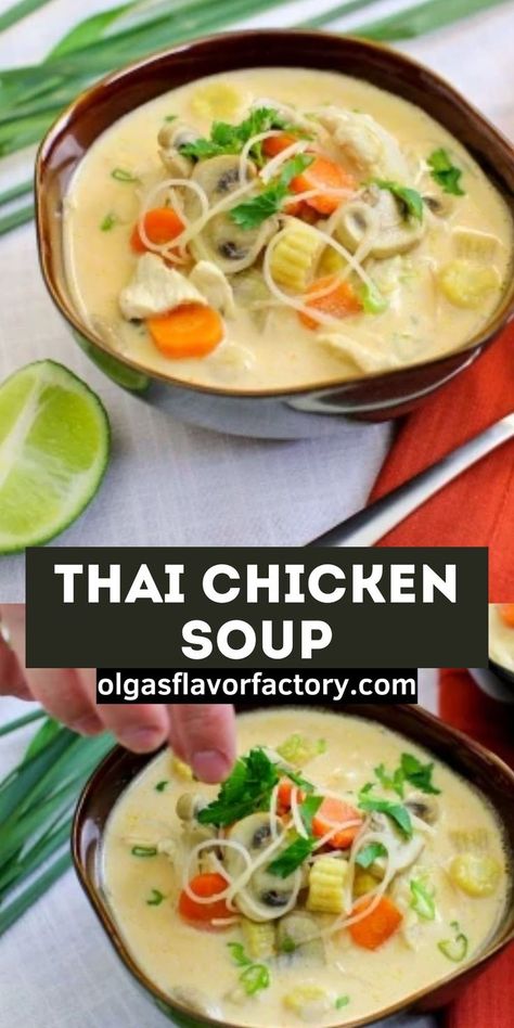 Thai Chicken Soup Thai Cabbage, Thai Chicken Soup, Thai Soup, Chicken And Cabbage, Tomato Soup Recipes, Thai Chicken, Chicken Tortilla Soup, Taco Soup, Cabbage Soup