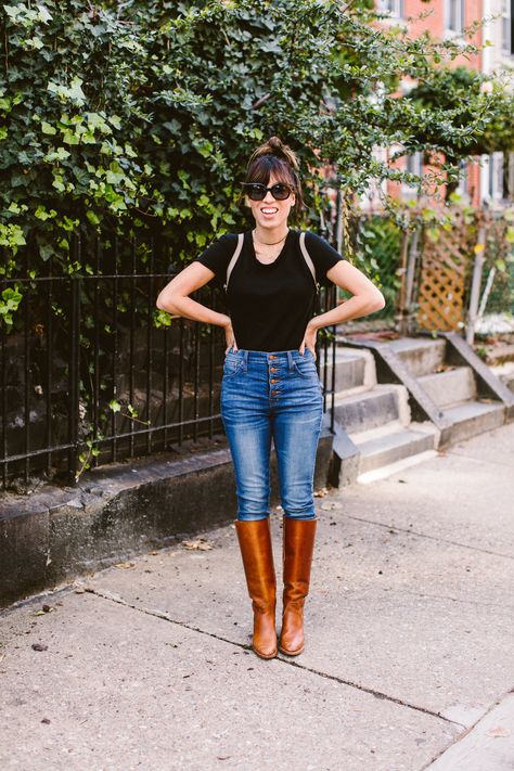 how to wear tall boots with jeans Riding Boots With Jeans, Tall Cowboy Boots With Jeans, Tall Cognac Boots Outfit, How To Wear Tall Boots 2024, How To Wear Tall Boots, Tall Boots 2023, Tall Boots Outfit 2023, Tall Boots Outfit 2022, Tall Suede Boots Outfit