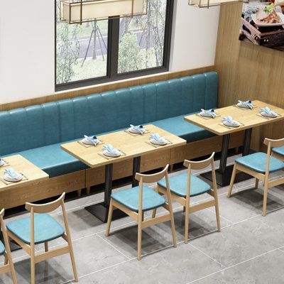 Stylish and simple, suitable for various occasions, to create a high-quality environment, such as cafes, bars, restaurants and so on. | Canadian Linen Nordic Modern Dessert shop Restaurant Cafe Benches blue/Brown, Upholstered;Manufactured Wood;Solid Wood | CNLI1875 | Wayfair Canada Cafe Bench, Simple Cafe, Simple Benches, Natural Table, Luxury Restaurant, Leather Bench, Contemporary Dining Chairs, Nordic Modern, Square Table