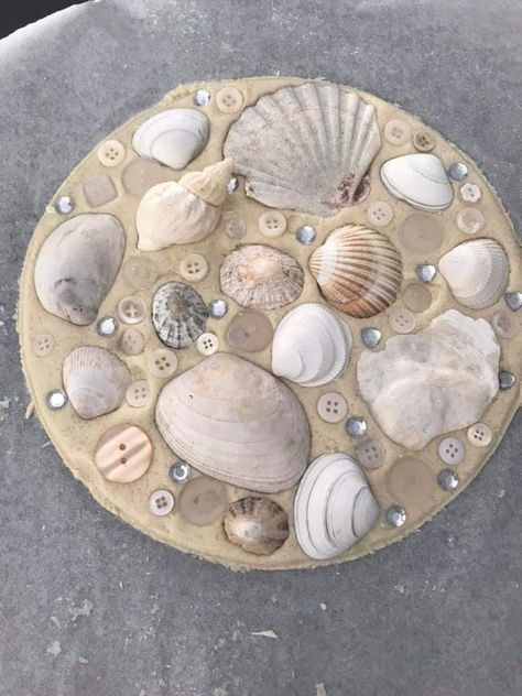 Shell Stepping Stones, Seashell Garden, Mosaic Stepping Stone, Step Stones, Diy Step, Stepping Stones Diy, Shell Crafts Diy, Sea Crafts, Mosaic Ideas