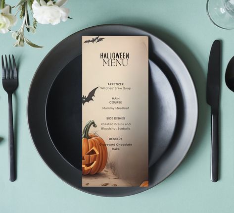 Halloween Dinner Party Menu, Menu Halloween, Halloween Dinner Party, Halloween Date, Halloween Menu, Fall Menu, Halloween Party Dinner, Dinner Party Menu, Halloween Dinner