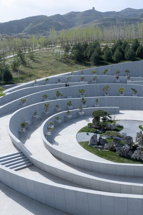 Delugan Meissl completes Taiyuan Botanical Garden Terraced Landscaping, Desert Environment, Artificial Lake, Nature Museum, Natural Ecosystem, Architectural Section, Landscape Plan, Urban Furniture, Garden Pictures