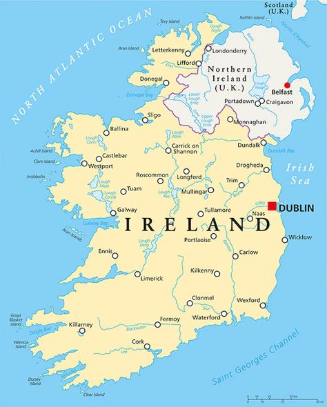 Map of the island of Ireland Fun Facts About Ireland, Ireland Facts, Aran Islands Ireland, Kilkenny Castle, Ireland Map, Donegal Ireland, Scotland Uk, Londonderry, Facts For Kids