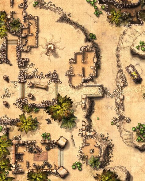 Ruins Battlemap, Desert Ruins, Desert Temple, Desert Map, Game Level Design, Cartographers Guild, Village Map, Dnd World Map, Dark Sun