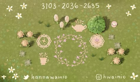 Flower Design Codes Acnh, Spring Acnh Codes, Acnh Springcore, Acnh Spring, Acnh Path, Cottagecore Animal Crossing, Acnh Paths, Fairy Circle, Acnh Cottagecore