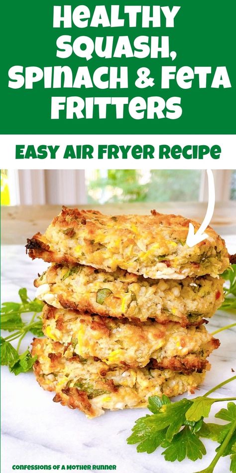 squash, spinach and feta cheese fritters Runners Snacks Healthy, Runner Recipes, Dinner Recipes Air Fryer, Air Fryer Vegetable Recipes, Grill Veggies, Air Fryer Vegetable, Air Fryer Veggies, Veggie Cakes, Runners Food