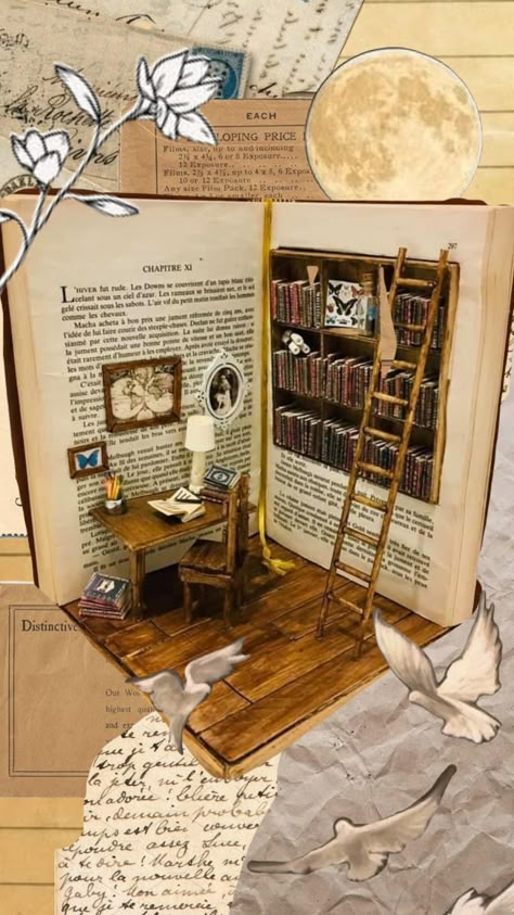 Diy Book Nook Harry Potter, Homemade Book Nook, Miniature Booknook, Dollhouse Miniatures Rooms, Carton Diy, Room Box Miniatures, Homemade Books, Hidden Book, Book Art Projects