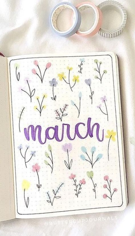 Month Drawings March, March Notebook Ideas, Bulett Journal Ideas March, Months Scrapbook Ideas, March Book Journal Spread, March Diary Ideas, May Bujo Ideas, March Book Journal Ideas, Month Page Journal