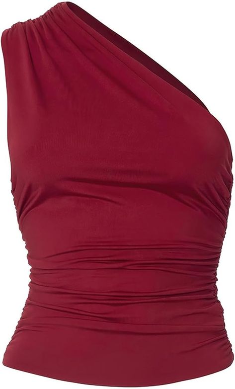 zhaistar Tank Tops for Women Sexy Sleeveless One Shoulder Tee Top Ruched Slim Fitted Going Out Tops Burgundy S at Amazon Women’s Clothing store One Shoulder Tank Top, One Shoulder Tank, Burgundy Crop Top, Basic Crop Top, Fit Y2k, Going Out Tops, Top Sleeveless, Amazon Women, Cami Tanks