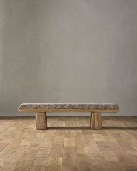 Kaden Bench | Joon Loloi Wooden Benches For Living Room, Limestone Bench, Long Bench Seating, Japandi Home Office, Scandinavian Benches, Carved Bench, Curved Bench, Japandi Home, Lost River