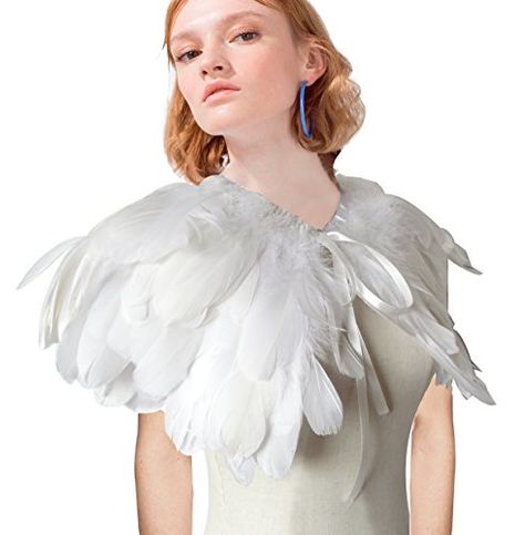 $23.99 >>> Continue to the product at the image link. (This is an affiliate link) Epaulettes Fashion, Feather Shawl, Vampire Party, Feather Cape, Maleficent Costume, Gothic Costume, Bird Costume, Angel Feathers, White Shawl