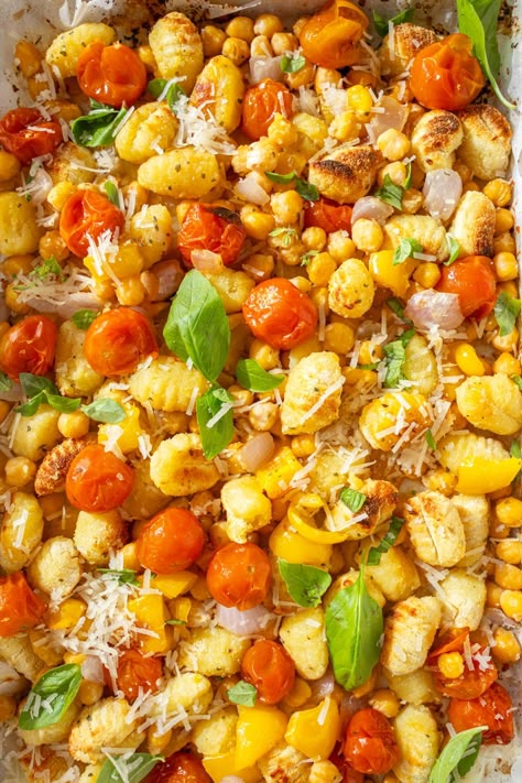 Vegetarian Sheet Pan Gnocchi Vegetarian Sheet Pan Gnocchi, Sheet Pan Dinners Vegetarian, Vegetarian Sheet Pan, Sheet Pan Gnocchi, Gnocchi Dishes, Mexican Train, Gnocchi Recipe, Weeknight Recipes, 75 Hard