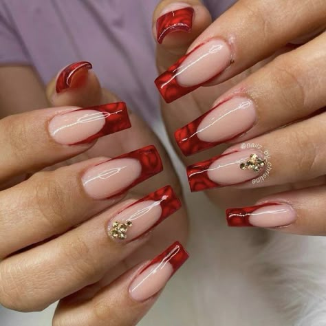 Red And Gold Bridal Nails, Red Short Acrylic Nails, Short Red Acrylic Nails, Red Acrylic Nails Coffin, Bold Nail Designs, Red Summer Nails, Different Nails, Nail Academy, Summer Nails 2024