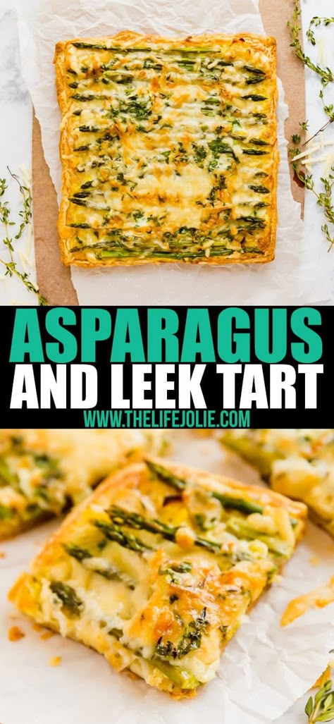 This Asparagus, Leek and Egg Tart is a quick and easy brunch recipe that is full of great flavor! Made with fresh herbs, puff pastry and gruyere cheese, it's an awesome dish to pass! Easy Brunch Appetizers, Tart With Puff Pastry, Leek Tart, Brunch Sandwich, Asparagus Tart, Brunch Appetizers, Savoury Tarts, Puff Pastries, Savory Tarts