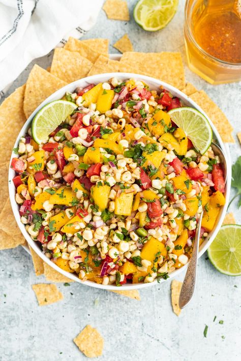 Mango and Grilled Corn Salsa - Sprinkled With Balance Roasted Corn Salsa Recipe, Corn Pico, Grilled Corn Salsa, Roasted Corn Salsa, Corn Salsa Recipe, Charred Corn, Salsa Ingredients, Corn Salsa, Roasted Corn