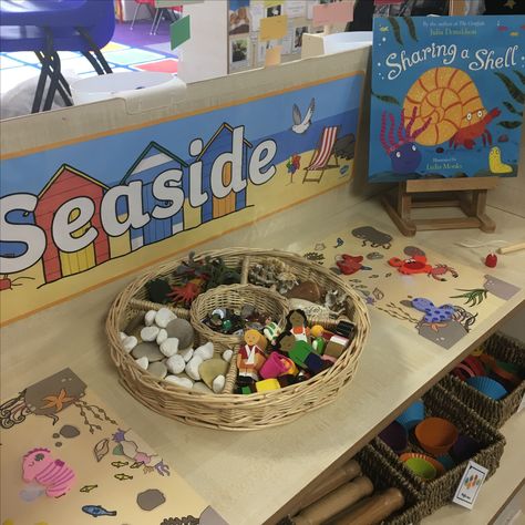 EYFS dough area - seaside/ocean - sharing a shell by Julia Donaldson Eyfs Seaside Topic, Sea Eyfs Activities, Seaside Eyfs Activities, Seaside Eyfs, Sharing A Shell Activities, Sharing A Shell, Under The Sea Crafts, Reception Class, Seaside Theme