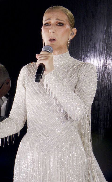 Céline Dion Glitters as Bright as the Eiffel Tower in Crystal-Covered Gown at Paris Olympics Opening Ceremony Mode Zendaya, Carl Lewis, Dior Atelier, Haute Couture Wedding Dress, 2024 Olympics, Olympics Opening Ceremony, Edith Piaf, Vogue France, Paris Olympics