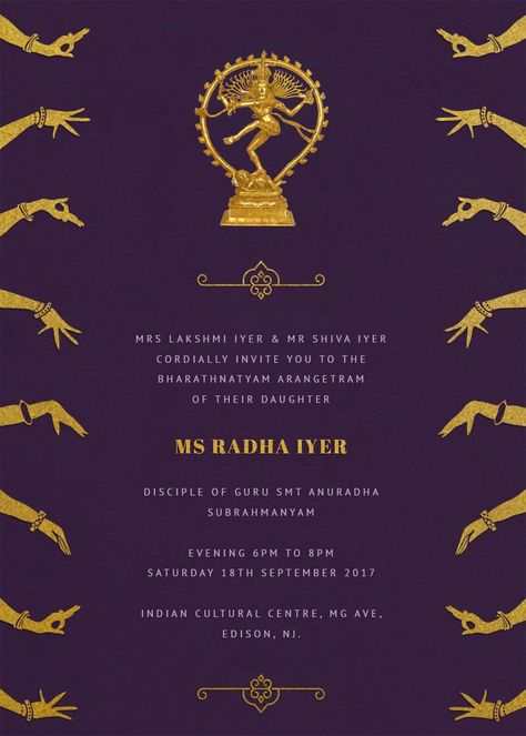 Bharatanatyam Invitation, Arangetram Invitations Design, Bharatnatyam Saree, Arangetram Invitation, Arangetram Decor, Dance Poster Design, Dance Decor, Svg Animation, Kathak Dance