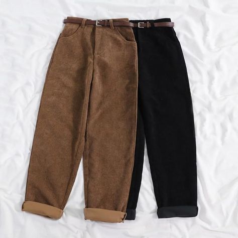 db957c626a8cd7a27231adfbf51e20ebdesc48037434ri Cotton Pants Women, Dark Academia Clothing, Brown Streetwear, Corduroy Pants Women, Streetwear Pants, Harajuku Outfits, Cords Pants, Coffee Fashion, Casual Wide Leg Pants