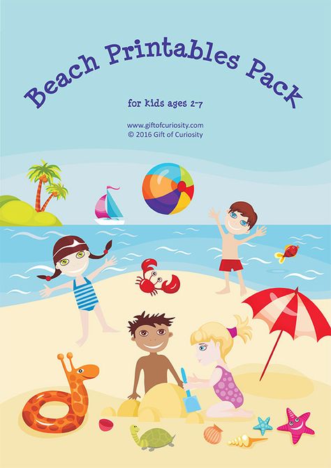 Beach Printables Pack with 75 beach activities focused on shapes, sizes, colors, puzzles, mazes, fine motor, math, and literacy. Great beach activities for ages 2-7! I love how this pack can be used for so many ages. || Gift of Curiosity Beach Theme Preschool, Beach Printables, Preschool Ocean, Beach Week, Ocean Unit, Summer Preschool, Theme Activity, Preschool Theme, Beach Activities