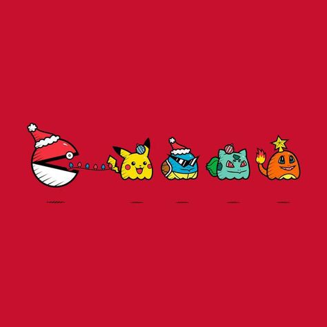 Christmas Tshirt Designs, Nerd Christmas, Christmas Pokemon, Cute Christmas Backgrounds, Nerdy Christmas, Pokemon Christmas, Gaming Collection, Digimon Wallpaper, Pokemon Sketch