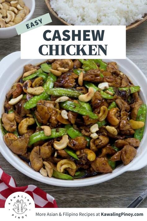 Cashew Chicken Stir-fry with Snow Peas in a white bowl