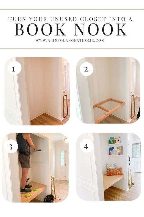 Turn your unused closet into a cozy reading book nook for kids! Such a great DIY with a full post explaining how to do this in your home. #diy Closet Book Nook Kids, Closet Book Nook, Wall Mounted Easel, Diy Coat Closet, Book Nook Closet, Book Nook Kids, Closet Nook, Reading Nook Closet, Reading Nook Kids