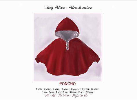 Hooded Poncho Pattern for 1-12 Years Patron de Poncho à Capuche pour 1-12 Ans English & French - Etsy France Kids Poncho Pattern, Hooded Poncho Pattern, Kids Poncho, English And French, Hooded Poncho, Digital Patterns, Poncho Pattern, Adobe Acrobat, Digital Pattern