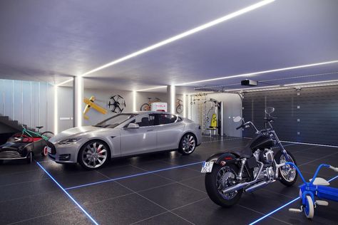 Car workshop design idea | Garage LED lighting #led #lighting #modernlighting #workshop Garage Led Lighting Ideas, Car Workshop Design, Garage Lights, Man Garage, Led Garage Lights, Home Music Rooms, Music Rooms, Cool Garages, Garage Style